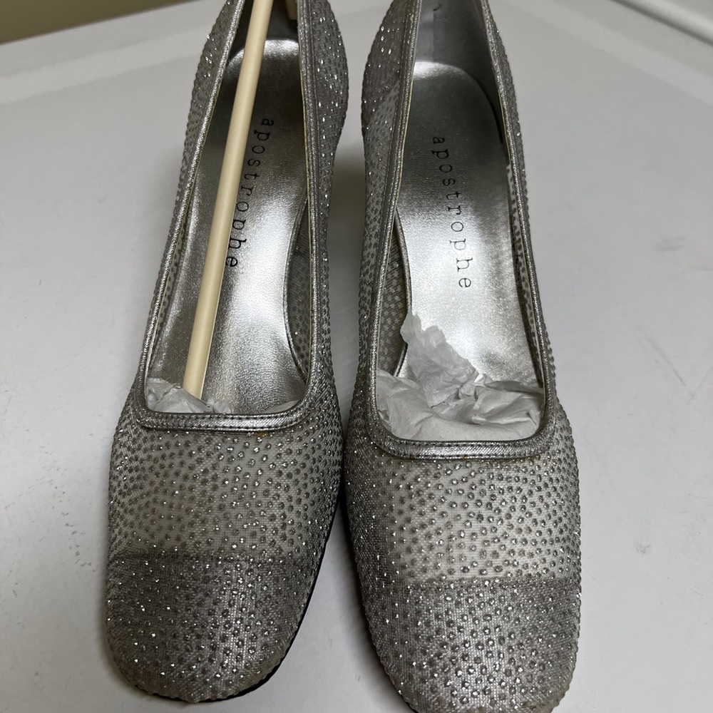Women’s Apostrophe Silver Heels with Sparkling Embellishments Dress Shoes - Picture 2 of 11